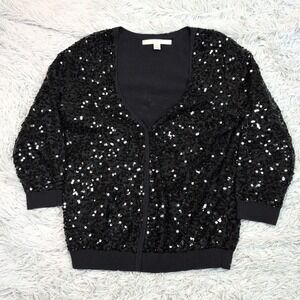 Lauren Conrad Sweater Womens M Black Cardigan Cozy Comfort‎ Sparkly Snap Up
